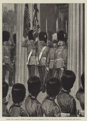 Placing the Waterloo Colours of Second Battalion Grenadier Guards in the Chapel, Wellington Barracks